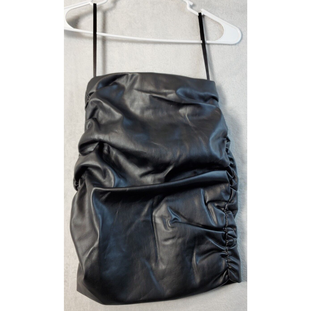 Superdown Tank Top Womens Size XS Black Faux Leather Polyester Off The Shoulder